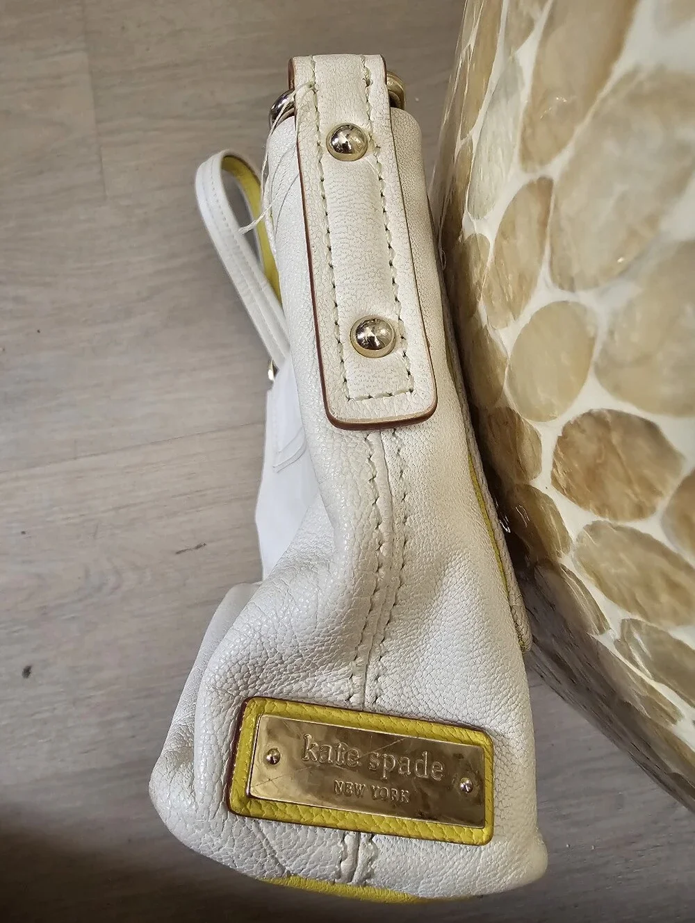 Kate Spade Cream with Yellow Lrather Envelope Purse With Strap